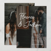 シンプル ミニマル 手書き ウェディング フォト 招待状 (正面/裏面)