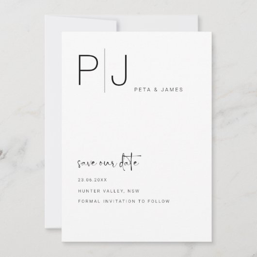 シンプル ミニマル 挙式日程お知らせ ウェディング 招待状 (正面)