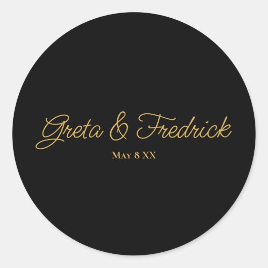 シンプル ミニマル 永恒の ブラック ゴールド スクリプト ラウンドシール (正面)