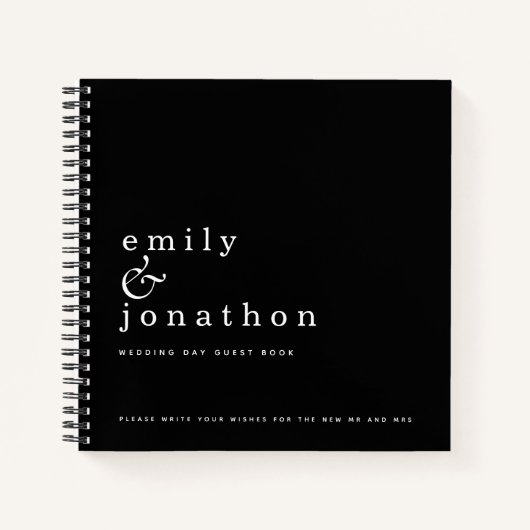 シンプル ミニマル 白 黒 ウェディング ゲストブック ノートブック (正面)