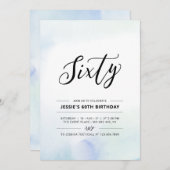 シンプル ミニマル 60歳の誕生日パーティー 青 水彩 招待状 (正面/裏面)