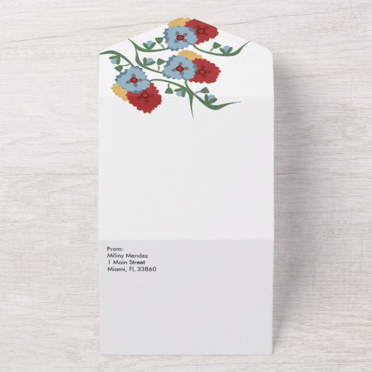 シンプル メキシカン フローラル フォーク ボタニカル ボダ オールインワン招待状 (外側)