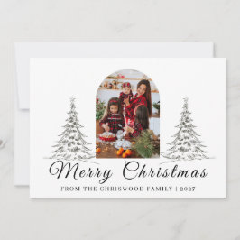 シンプル メリークリスマス モミの木 家庭写真 ホリデー シーズンカード