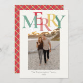 シンプル メリー フォト フラット 赤 緑 黄色 シーズンカード (正面/裏面)
