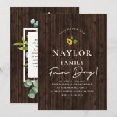 シンプル モダンなひまわり ウッド ファミリー リユニオン 招待状 (正面/裏面)