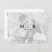 シンプル&モダンな白黒写真モノグラムのSave the Date 案内ポストカード (正面/裏面)