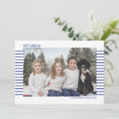 シンプル&モダンな青と白のストライプのハヌカカード シーズンカード (スタンド正面)