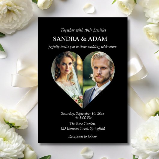 シンプル モダン おしゃれ ハート フォト チック ウェディング 招待状