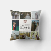 シンプル モダン おしゃれ フォト コラージュ グリッド ラブ ハート クッション (裏面)
