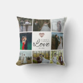 シンプル モダン おしゃれ フォト コラージュ グリッド ラブ ハート クッション (正面)