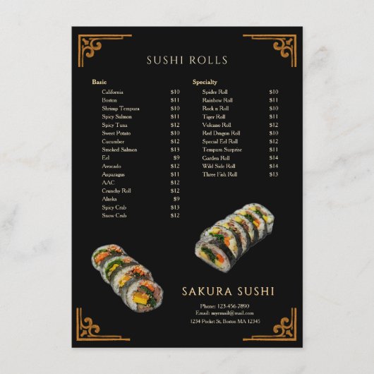 シンプル モダン お寿司 日本料理店 メニュー (正面)