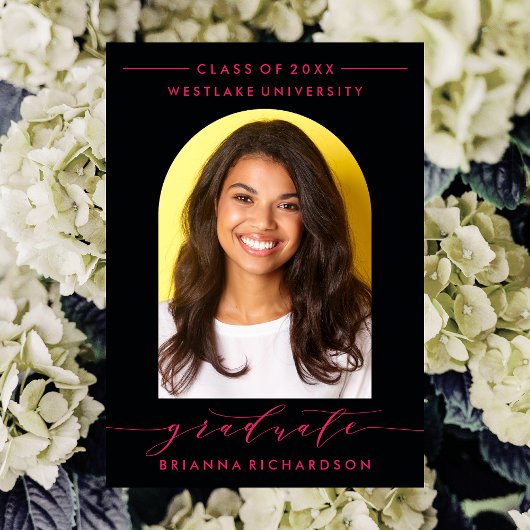 シンプル モダン アーチ スクリプト 卒業式 招待状