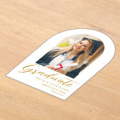 シンプル モダン アーチ フォト 卒業 ゴールド アクリル招待状 (レイダウン)