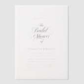 シンプル モダン ウェディング ウィムジー スクリプト ブライダル シャワー ベラム紙招待状 (正面)