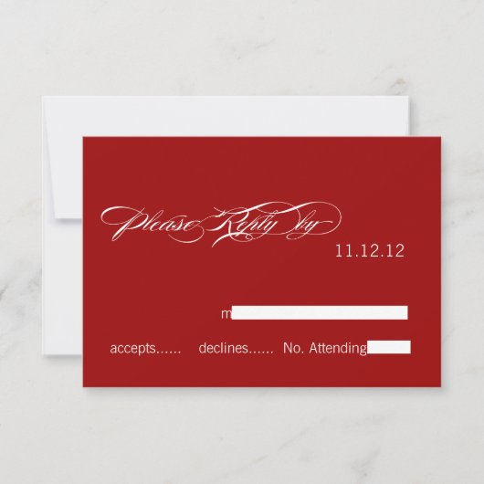 シンプル モダン ウェディング RSVP カード 赤 白 (正面)