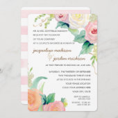 シンプル モダン ウォーターカラー フローラル ローズ ピンク コーラル 招待状 (正面/裏面)