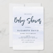 シンプル モダン エレガント ネイビーブルー ベビーシャワー 招待状 (正面)