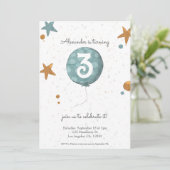 シンプル モダン オレンジ ブルー バルーン 3歳 誕生日 招待状 (スタンド正面)