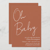 シンプル モダン オー ベイビー テラコッタ ベビーシャワー 招待状 (正面/裏面)