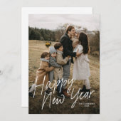 シンプル モダン カリグラフィー ハッピー ニューイヤー2 フォト シーズンカード (正面/裏面)