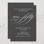 シンプル モダン カリグラフィー フィフティ 50歳の誕生日パーティー 招待状 (正面/裏面)