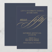 シンプル モダン カリグラフィー フィフティ 50歳の誕生日パーティー 招待状 (正面/裏面)