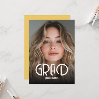 シンプル モダン カリグラフィー フォト 卒業おめでとう 招待状