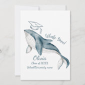 シンプル モダン クジラ 卒業 白 青 パーティー 招待状 (正面)