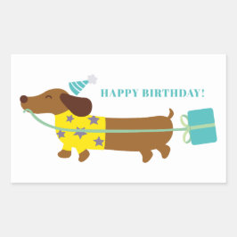 シンプル モダン クラシック お誕生日おめでとう かわいい犬 長方形シール