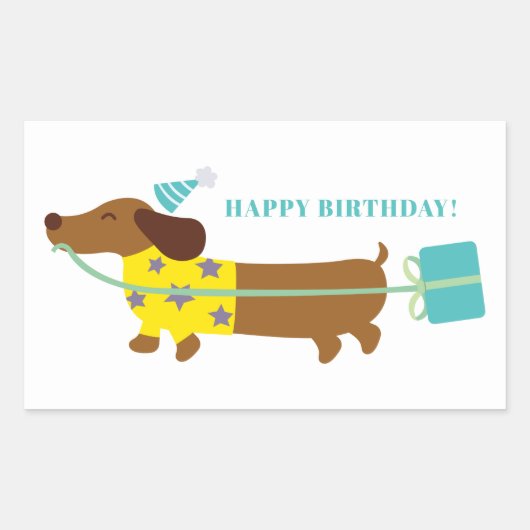 シンプル モダン クラシック お誕生日おめでとう かわいい犬 長方形シール (正面)