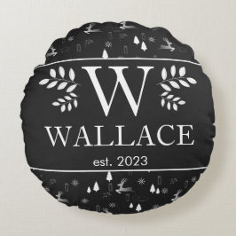 シンプル モダン クリスマス モノグラム 新婚 フォト ラウンドクッション