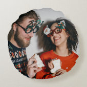 シンプル モダン クリスマス モノグラム 新婚 フォト ラウンドクッション (裏面)