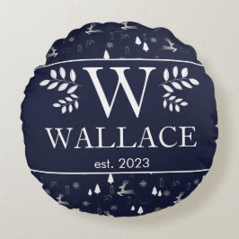 シンプル モダン クリスマス モノグラム 新婚 フォト ラウンドクッション