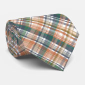 シンプル モダン グリーン オレンジ チェック柄 ネクタイ (ロール)