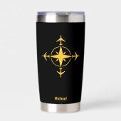 シンプル モダン コンパスと飛行機、旅行カスタム 保温保冷タンブラー (正面)