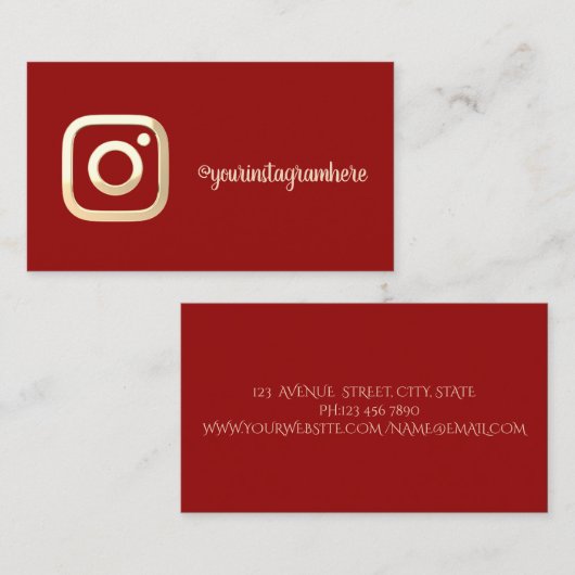 シンプル モダン ゴールド インスタグラム ソーシャルメディア 赤 名刺 (正面/裏面)