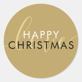 シンプル モダン ゴールド ハッピー クリスマス スクリプト ラブ ラウンドシール