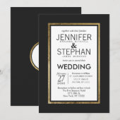 シンプル モダン ゴールド ライン ブラック ホワイト ウェディング 招待状 (正面/裏面)