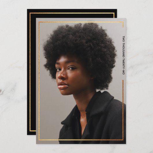 シンプル モダン ゴールド 枠 卒業 招待状 (正面/裏面)