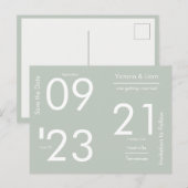 シンプル モダン サージグリーン タイポグラフィー セーブ・ザ・デート 案内ポストカード (正面/裏面)