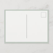 シンプル モダン サージグリーン タイポグラフィー セーブ・ザ・デート 案内ポストカード (裏面)