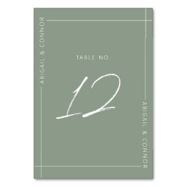 シンプル モダン サージ グリーン カリグラフィー テーブルナンバー