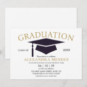 シンプル モダン シンプル ゴールド スクリプト 卒業パーティー 招待状 (正面/裏面)