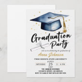 シンプル モダン スクリプト カリグラフィー 卒業パーティー 招待状 (正面/裏面)