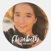 シンプル モダン スクリプト フォト バースデー グリーティング ラウンドシール (正面)