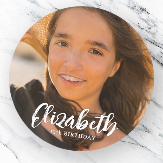 シンプル モダン スクリプト フォト バースデー グリーティング ラウンドシール