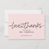 シンプル モダン スクリプト ブライダル シャワー ブラッシュ ピンク サンキューカード (正面)
