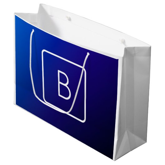 シンプル モダン ダークブルー オンブレ グラデーション & モノグラム ラージペーパーバッグ (正面アングル)