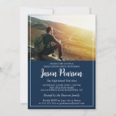 シンプル モダン ネイビーブルー スクリプト 卒業写真 招待状 (裏面)