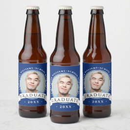 シンプル モダン ネイビーブルー 卒業 大学 学校 フォト ビールラベル